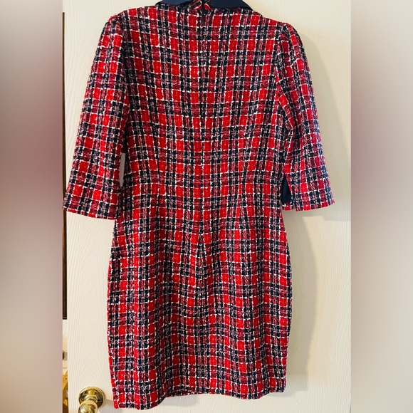 Brand New Alexia Admor Camilla Plaid Puff Sleeve Collarded Shealth Dress - Picture 10 of 12
